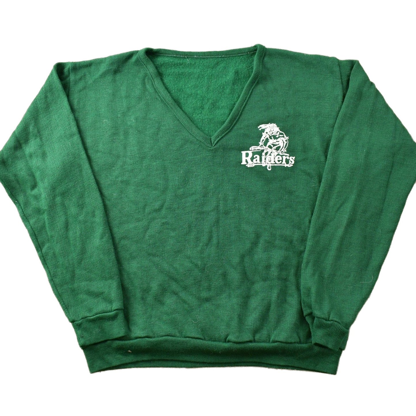 Vintage 1970s Knitted Raiders V Neck Sweater Men's Small from propervintagecanada