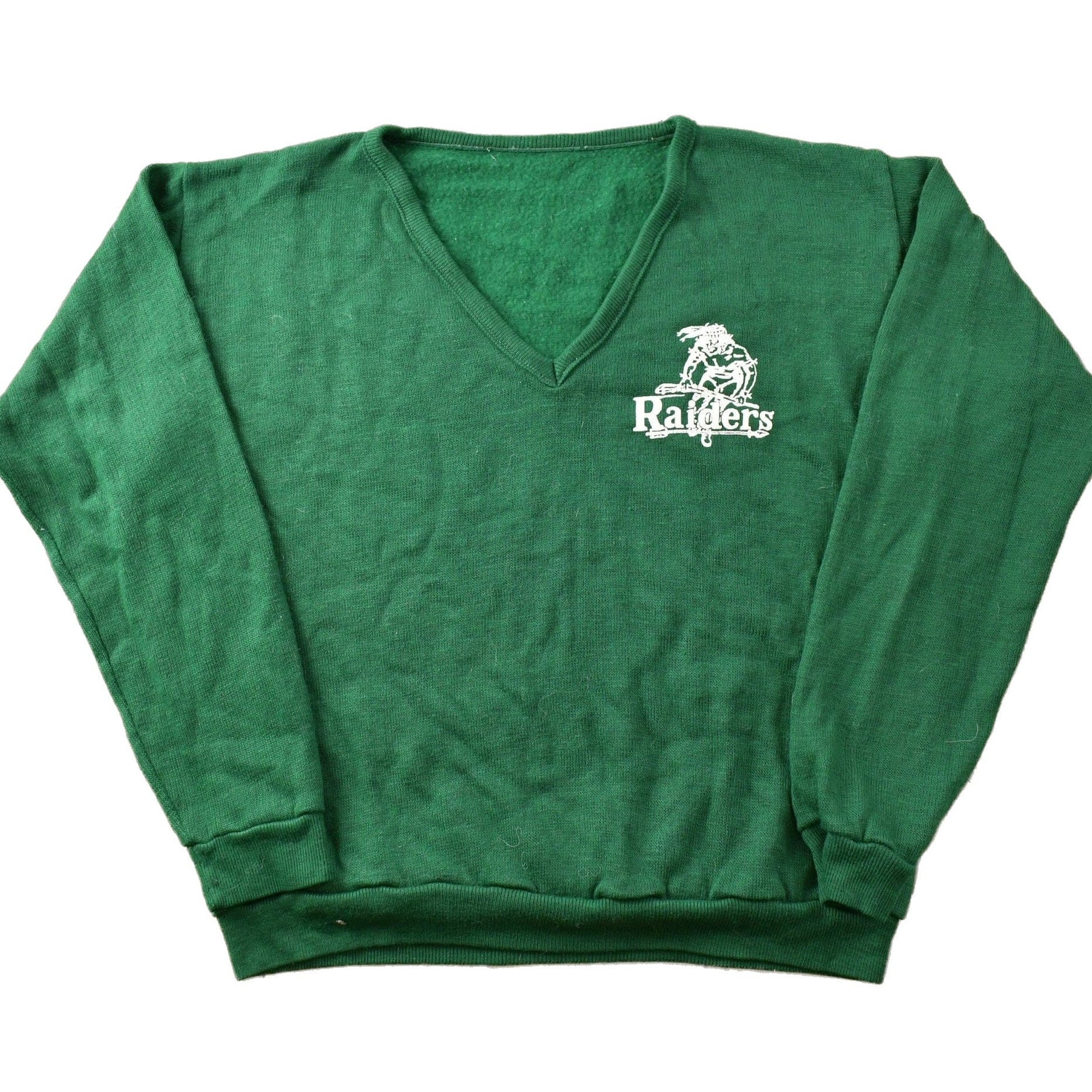 Vintage 1970s Knitted Raiders V Neck Sweater Men's Small from propervintagecanada