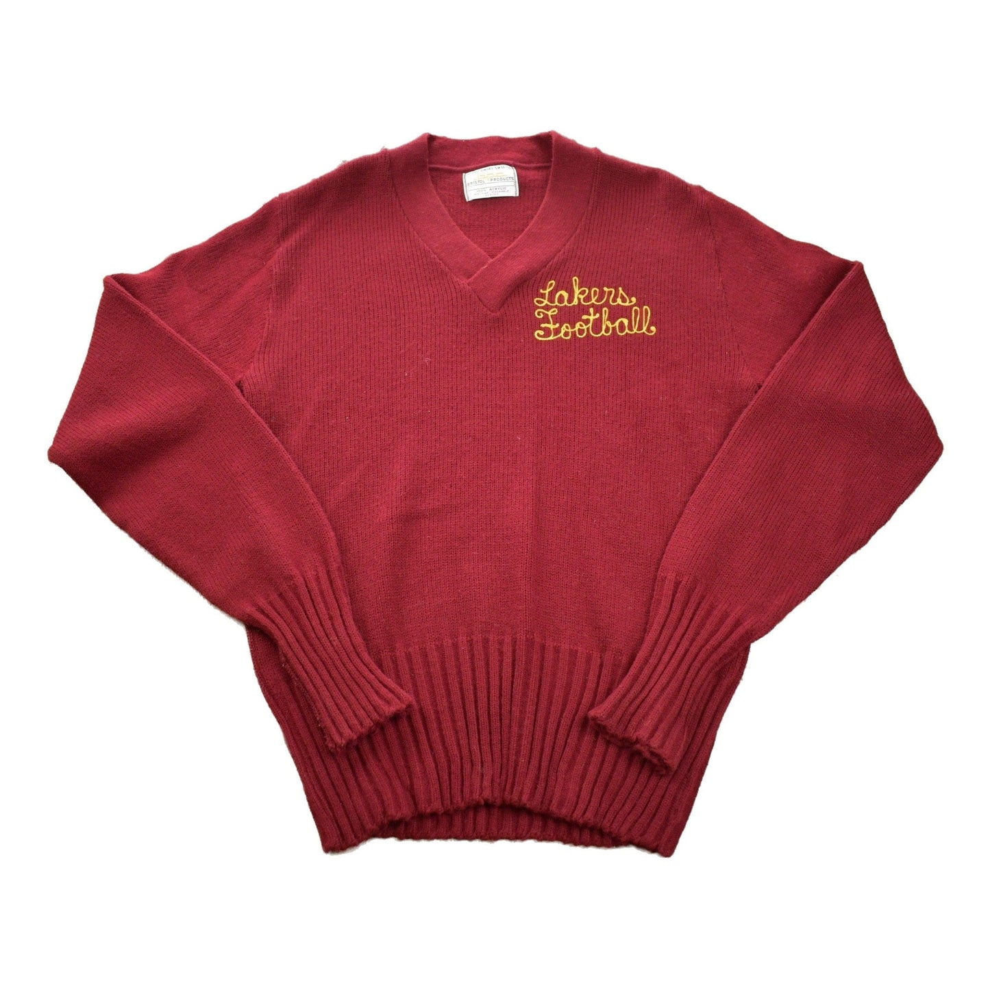 Vintage 1970s Lakers Football Knitted V-Neck Sweater Men's M from propervintagecanada