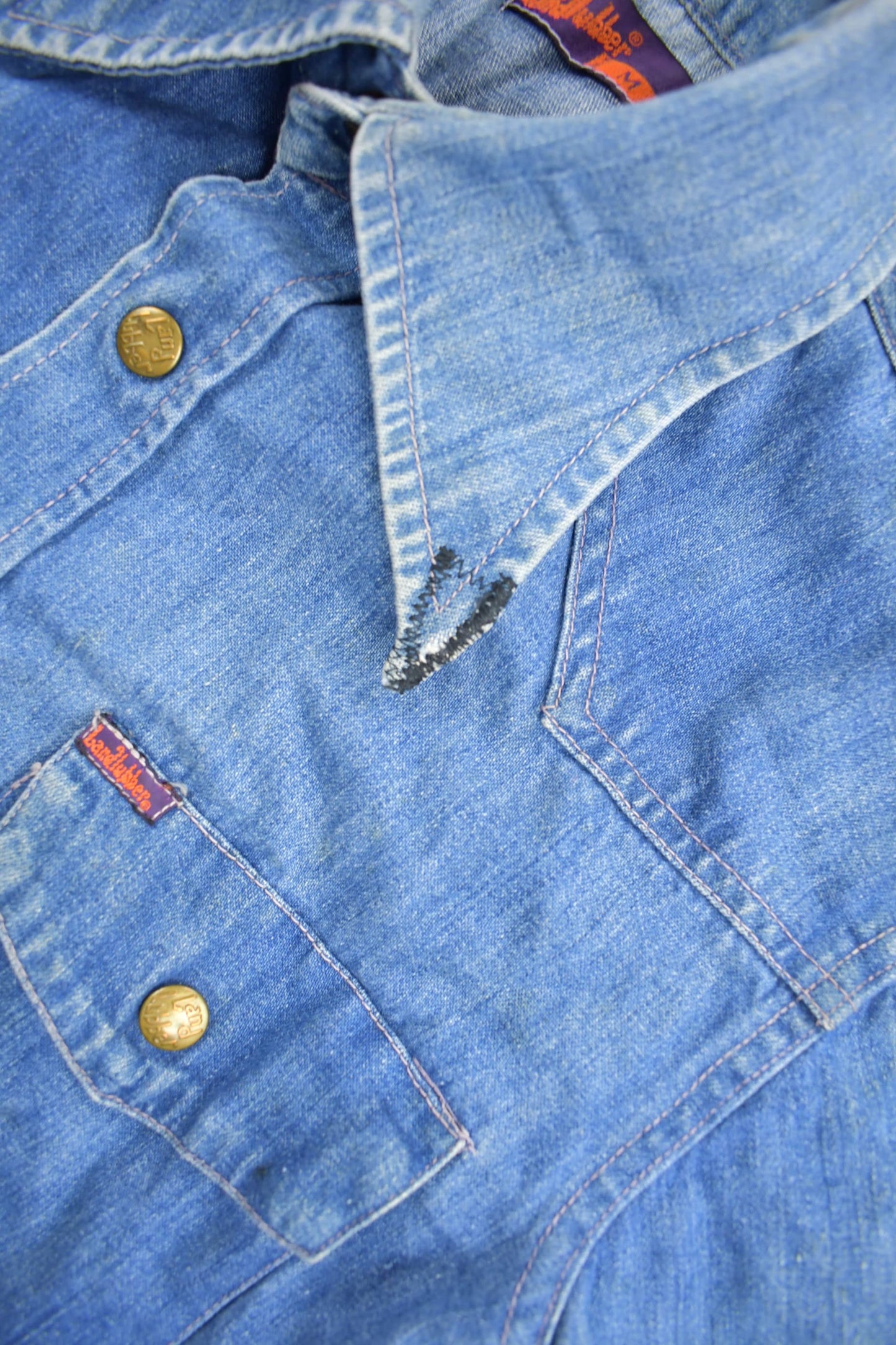Vintage 1970s Land Hubber Denim Button Up Shirt Men's Medium from propervintagecanada