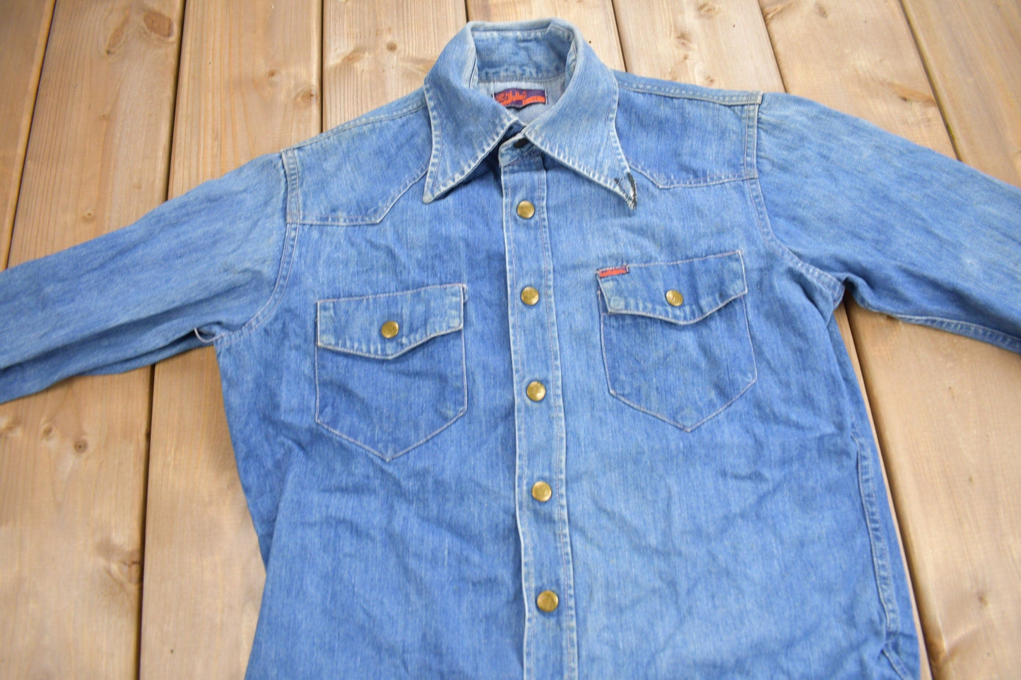 Vintage 1970s Land Hubber Denim Button Up Shirt Men's Medium from propervintagecanada