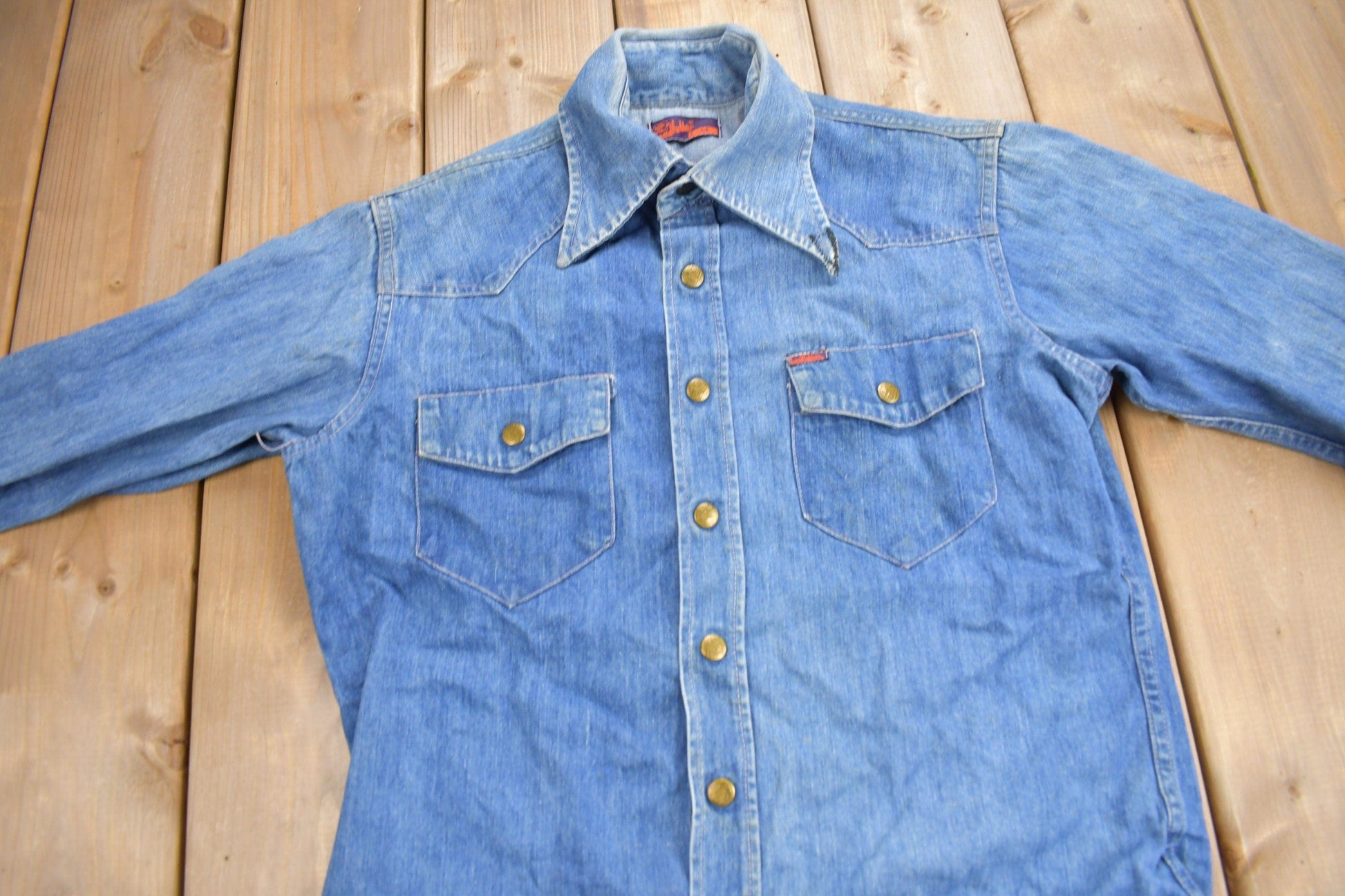 Vintage 1970s Land Hubber Denim Button Up Shirt Men's Medium from propervintagecanada