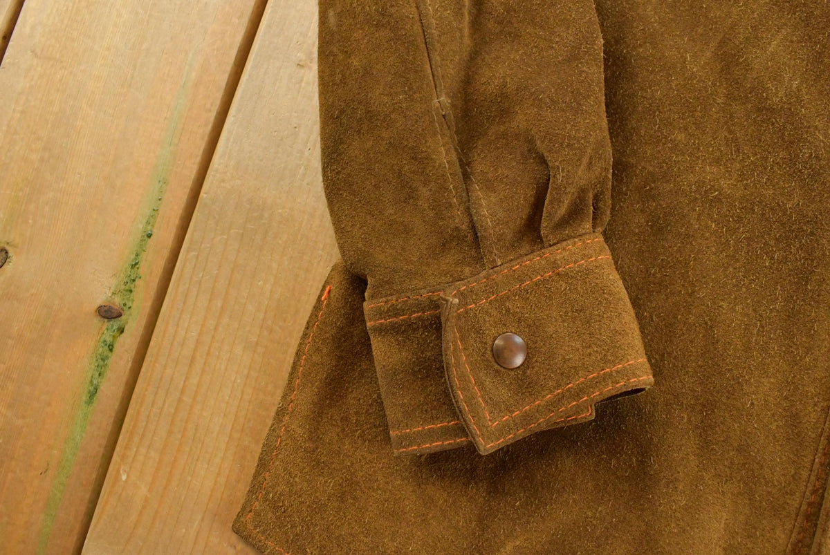 Vintage 1970s Leather Suede Snaps Button Up Shacket Jacket Men's M / 70s Outdoorsman / Made in Argentina from propervintagecanada