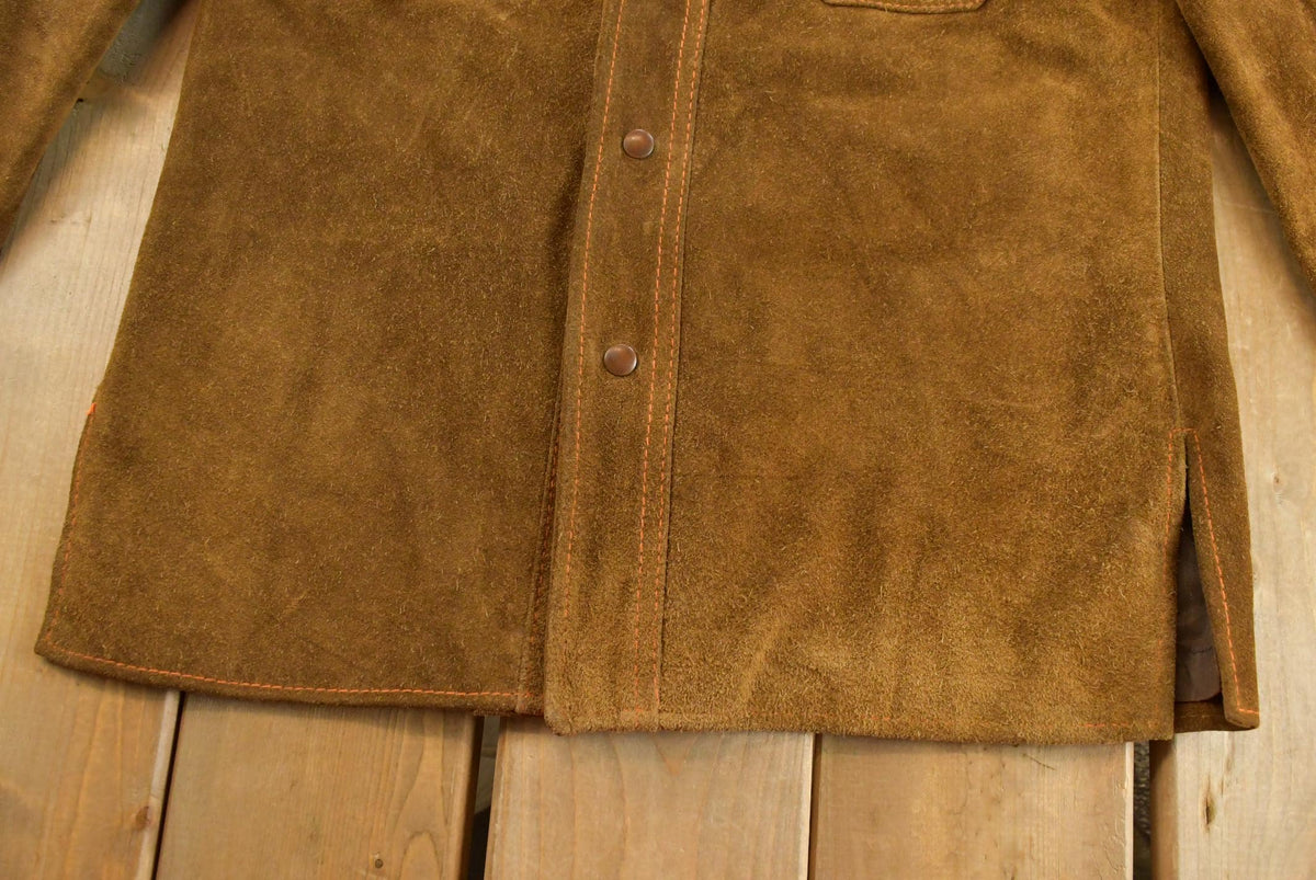 Vintage 1970s Leather Suede Snaps Button Up Shacket Jacket Men's M / 70s Outdoorsman / Made in Argentina from propervintagecanada