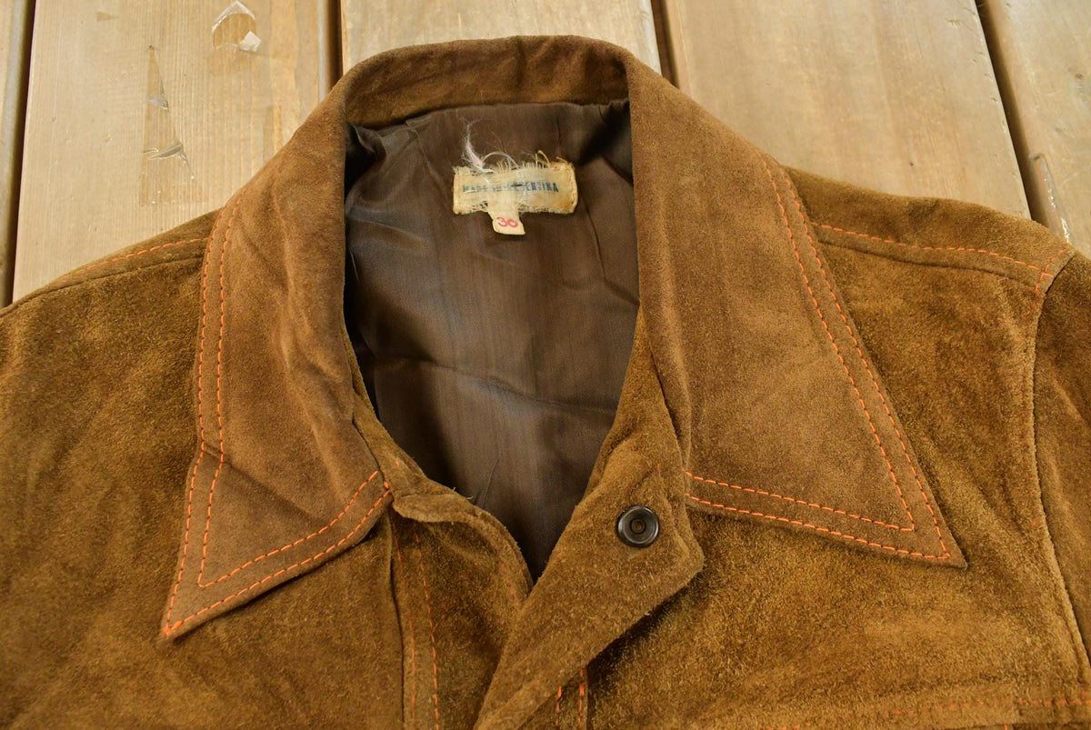 Vintage 1970s Leather Suede Snaps Button Up Shacket Jacket Men's M / 70s Outdoorsman / Made in Argentina from propervintagecanada