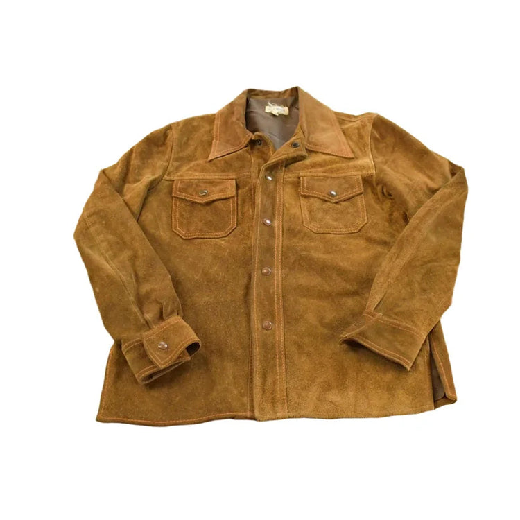 Vintage 1970s Leather Suede Snaps Button Up Shacket Jacket Men's M / 70s Outdoorsman / Made in Argentina from propervintagecanada