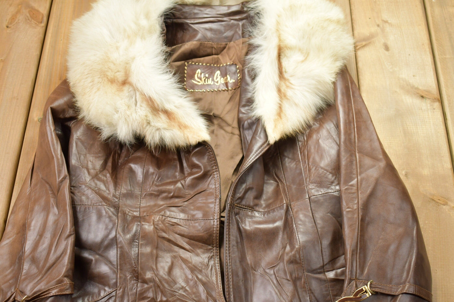 Vintage 1970s Leather Trench Coat With Fox Fur Collar Men's Small from propervintagecanada