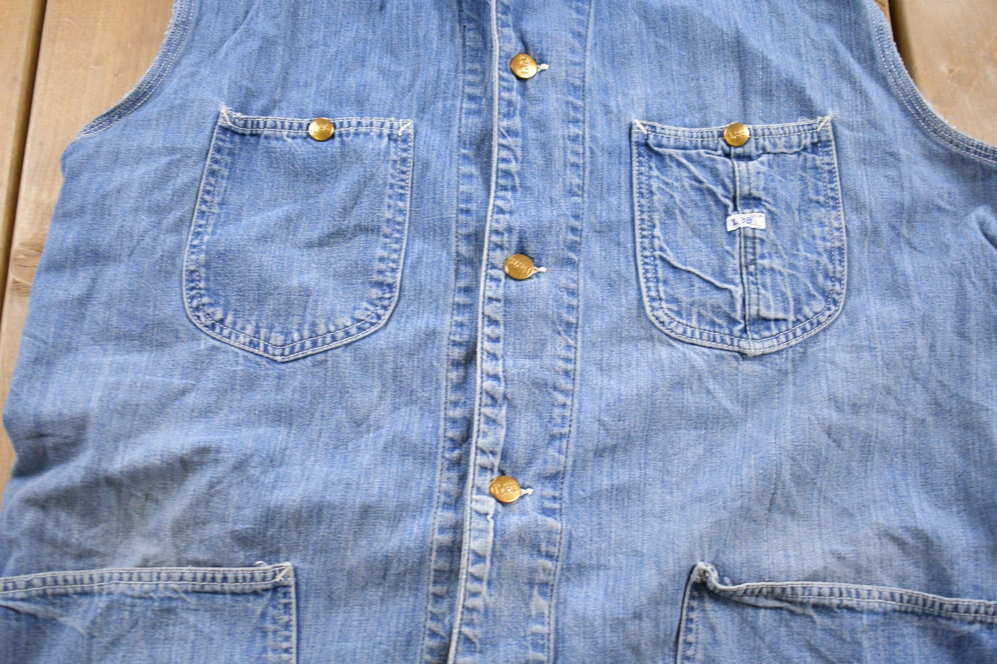 Vintage 1970s Lee Denim Jean Vest Men's Medium from propervintagecanada