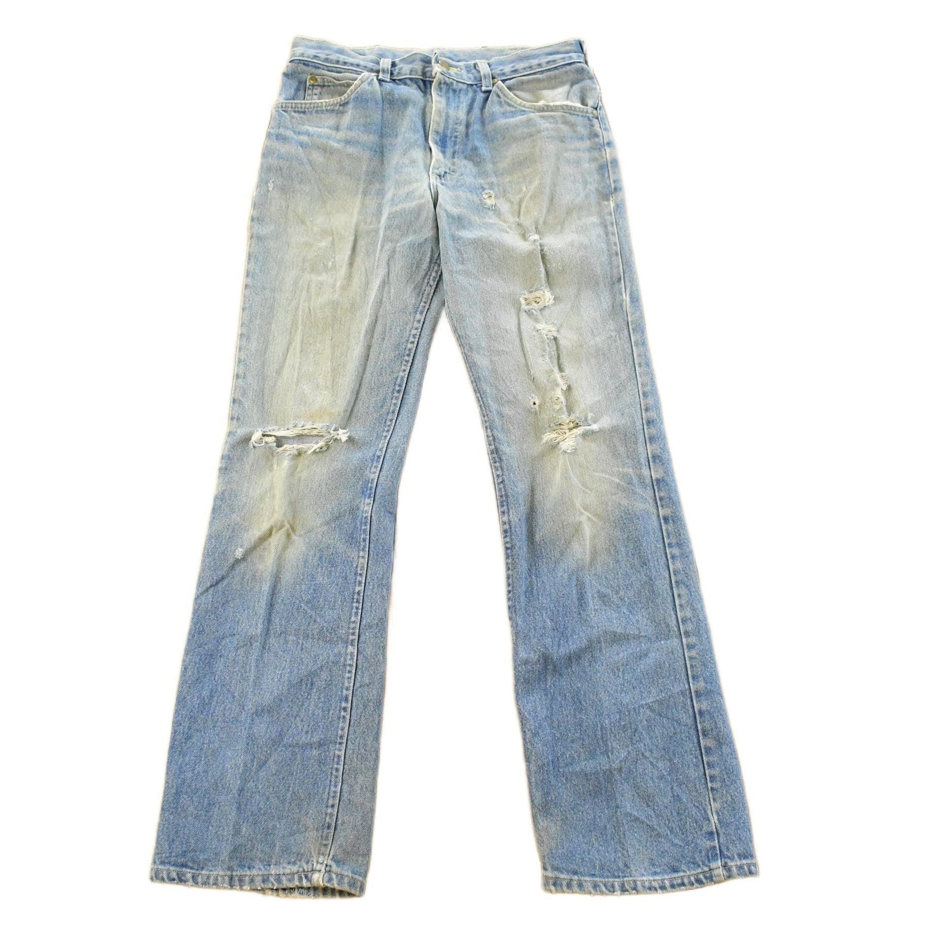 Vintage 1970s Lee Distressed Flare Denim Jeans Men's 30 x 31 from propervintagecanada