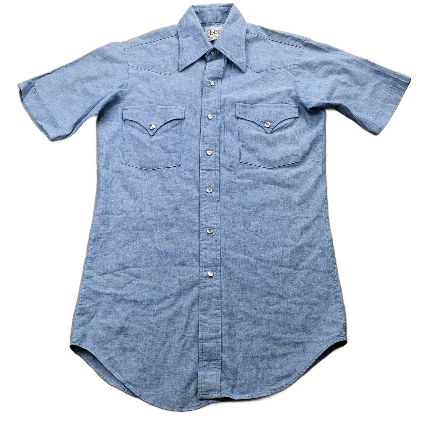 Vintage 1970s LEE Snap-Button Short Sleeve Denim Shirt Men's XS from propervintagecanada