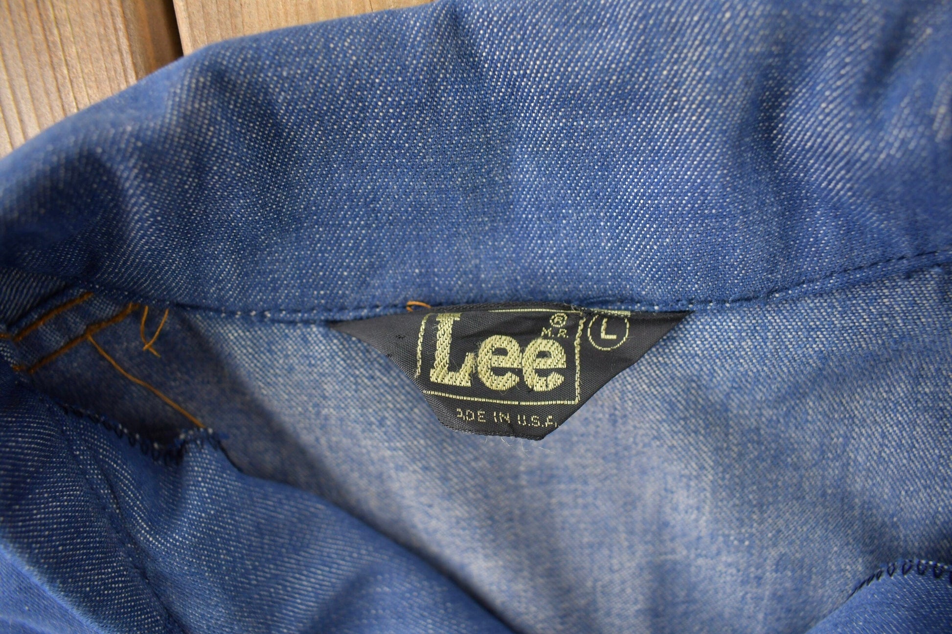 Vintage 1970s Lee Western Style Pearl Snap Button Up Denim Shirt Made in USA Men's L from propervintagecanada