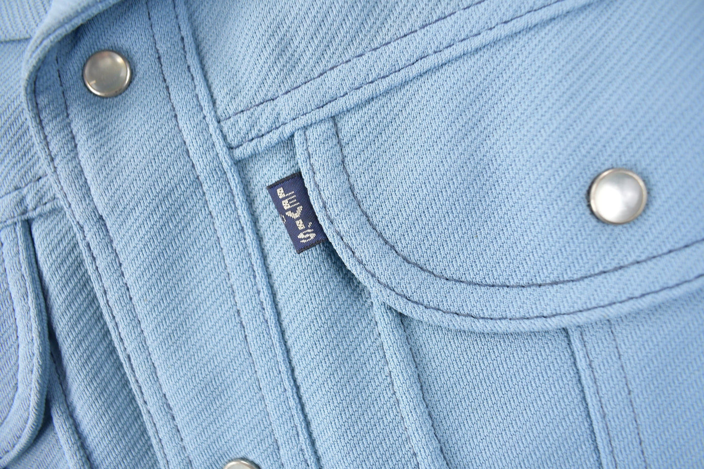 Vintage 1970s Levi's Blue Tab Big E Western Style Pearl Snap Button Up Shirt Made in USA Men's M from propervintagecanada