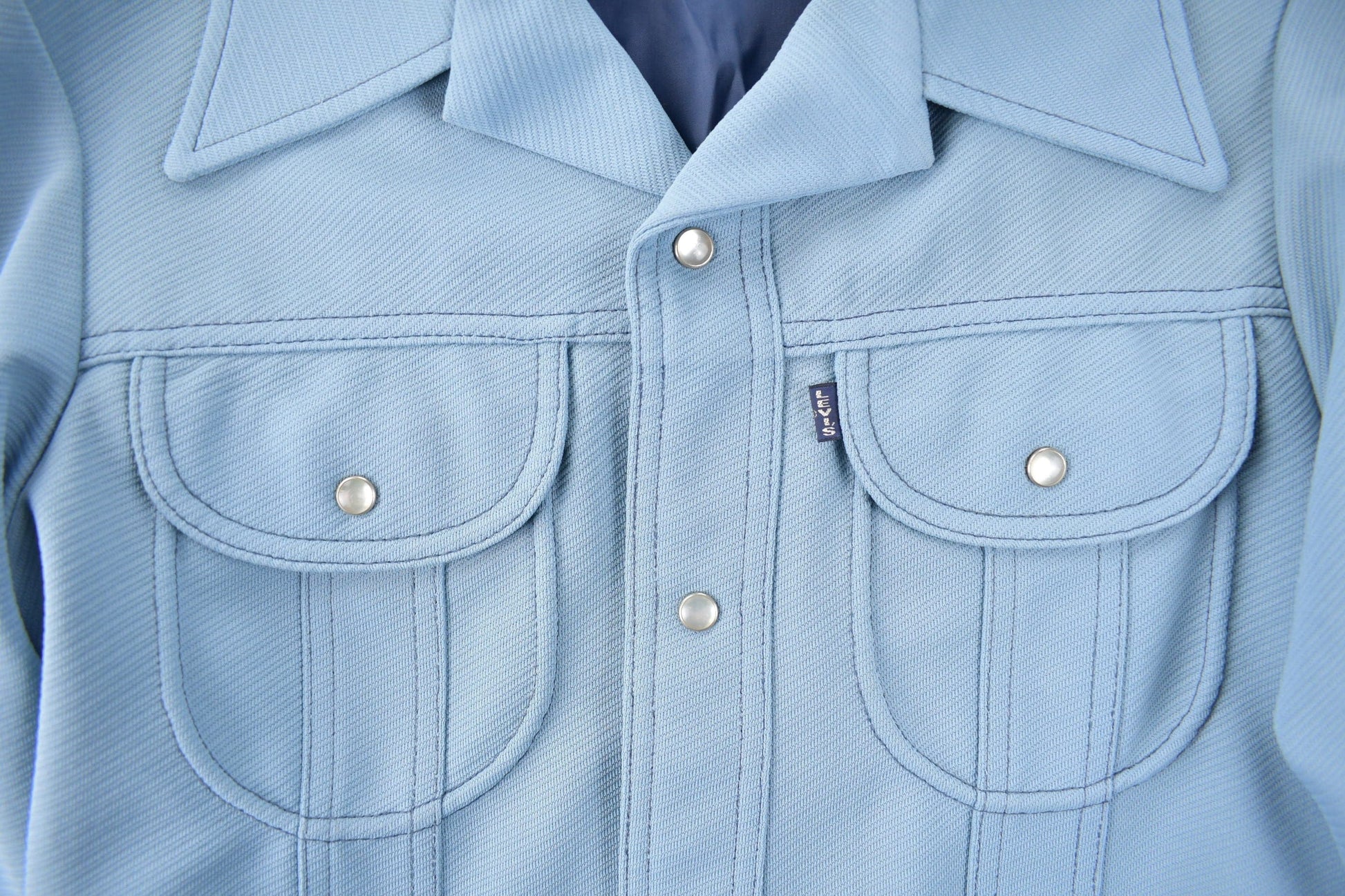 Vintage 1970s Levi's Blue Tab Big E Western Style Pearl Snap Button Up Shirt Made in USA Men's M from propervintagecanada