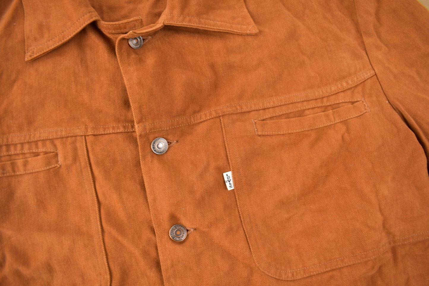 Vintage 1970s Levi's Burnt Orange Button Up Light Jacket Men's Medium from propervintagecanada