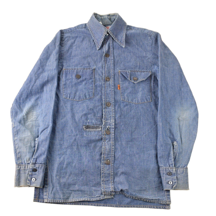 Vintage 1970s Levi's Orange Tab Denim Button Up Flannel Shirt Men's S from propervintagecanada