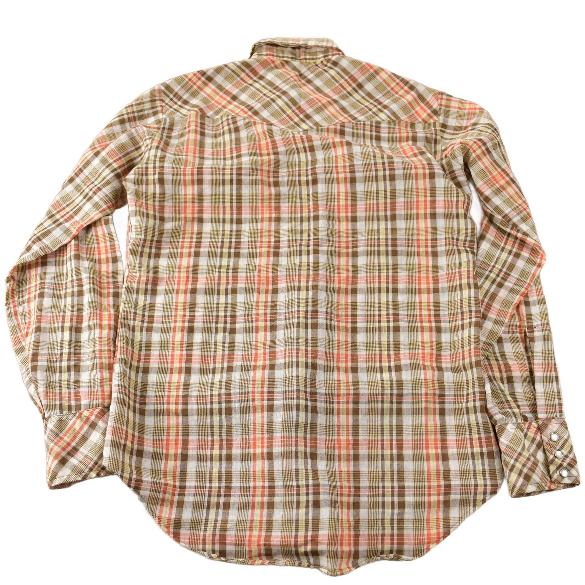 Vintage 1970s Levi's Pearl Snap Western Style Plaid Button Up Flannel Shirt Men's S from propervintagecanada
