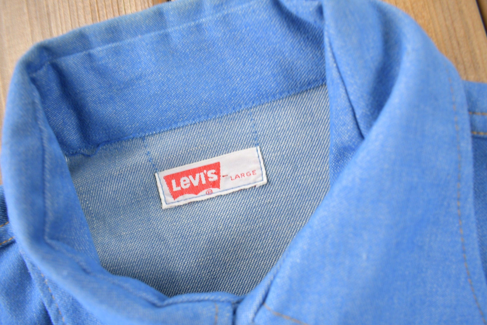 Vintage 1970s Levi's Western Style Pearl Snap Button Up Shirt Made in USA Men's L from propervintagecanada