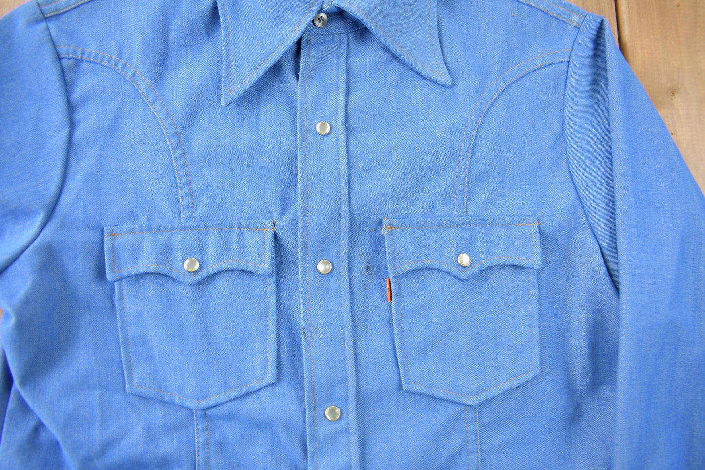 Vintage 1970s Levi's Western Style Pearl Snap Button Up Shirt Made in USA Men's L from propervintagecanada