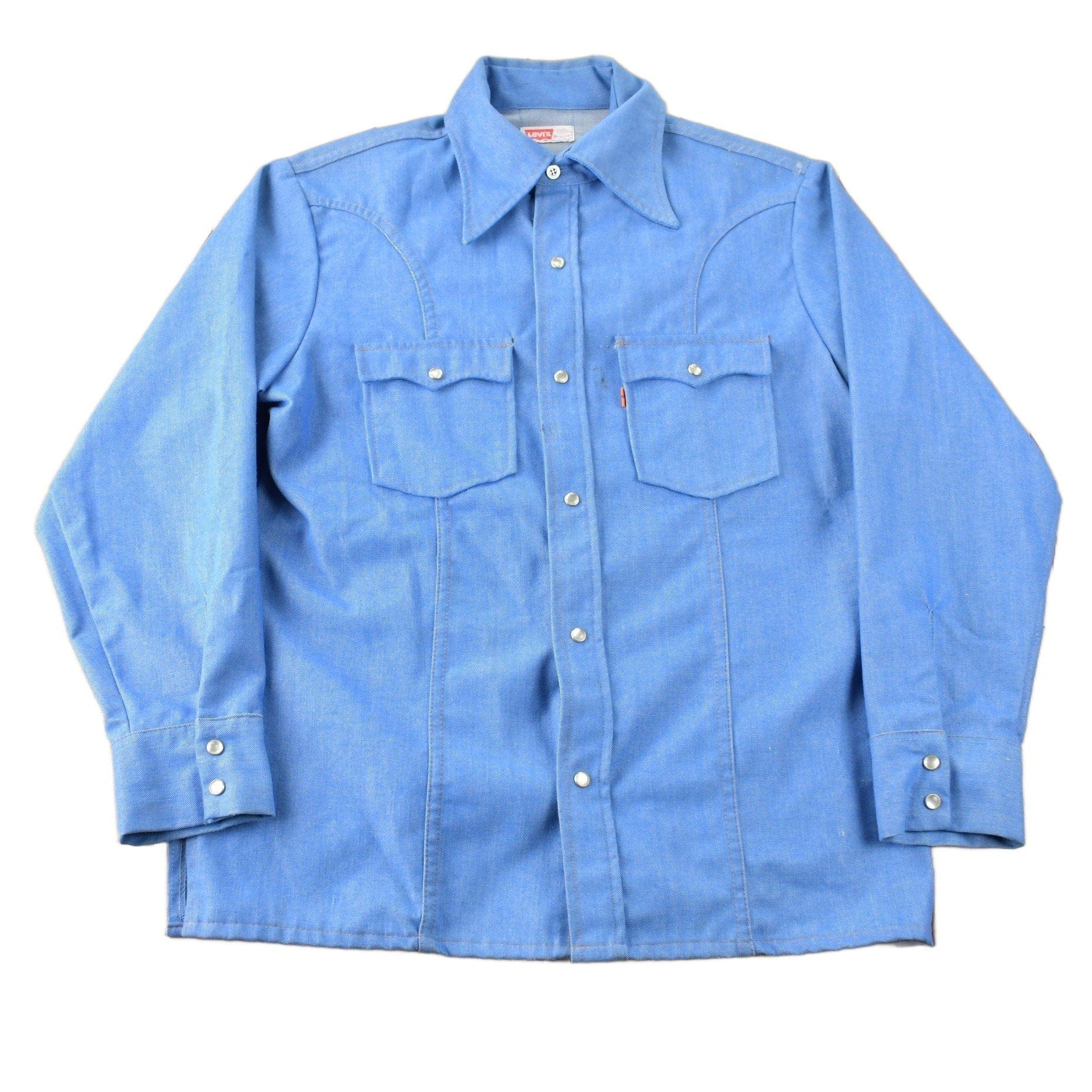 Vintage 1970s Levi's Western Style Pearl Snap Button Up Shirt Made in USA Men's L from propervintagecanada