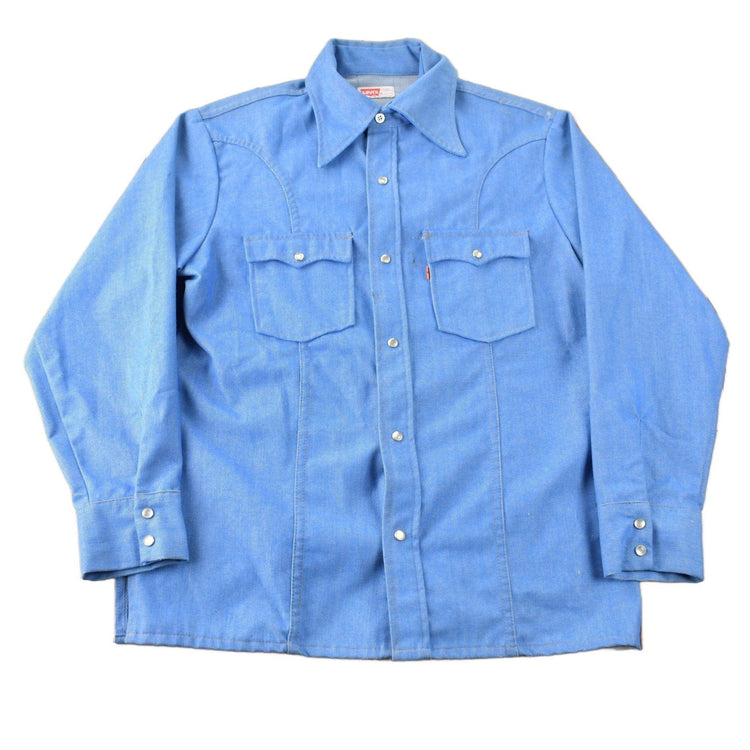 Vintage 1970s Levi's Western Style Pearl Snap Button Up Shirt Made in USA Men's L from propervintagecanada