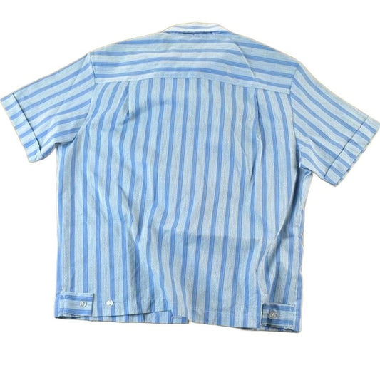 Vintage 1970s Luigi Striped Blue Button Up Shirt Men's Large from propervintagecanada