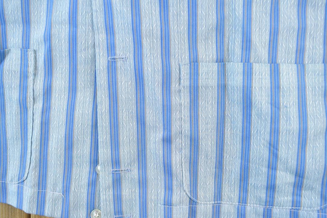 Vintage 1970s Luigi Striped Blue Button Up Shirt Men's Large from propervintagecanada