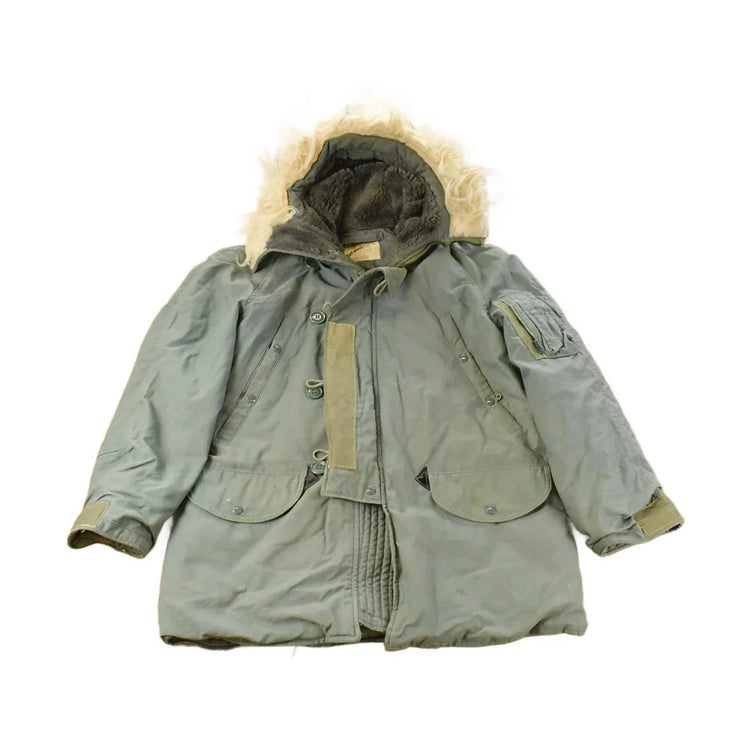 Vintage 1970s Military Cold Weather N-3B Military Fur Hood Parka Jacket Men's Small from propervintagecanada