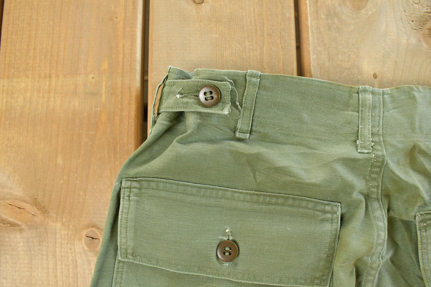 Vintage 1970s Military OG-107 Starched Sateen Fatigue Pants Men's 30 x 32 from propervintagecanada