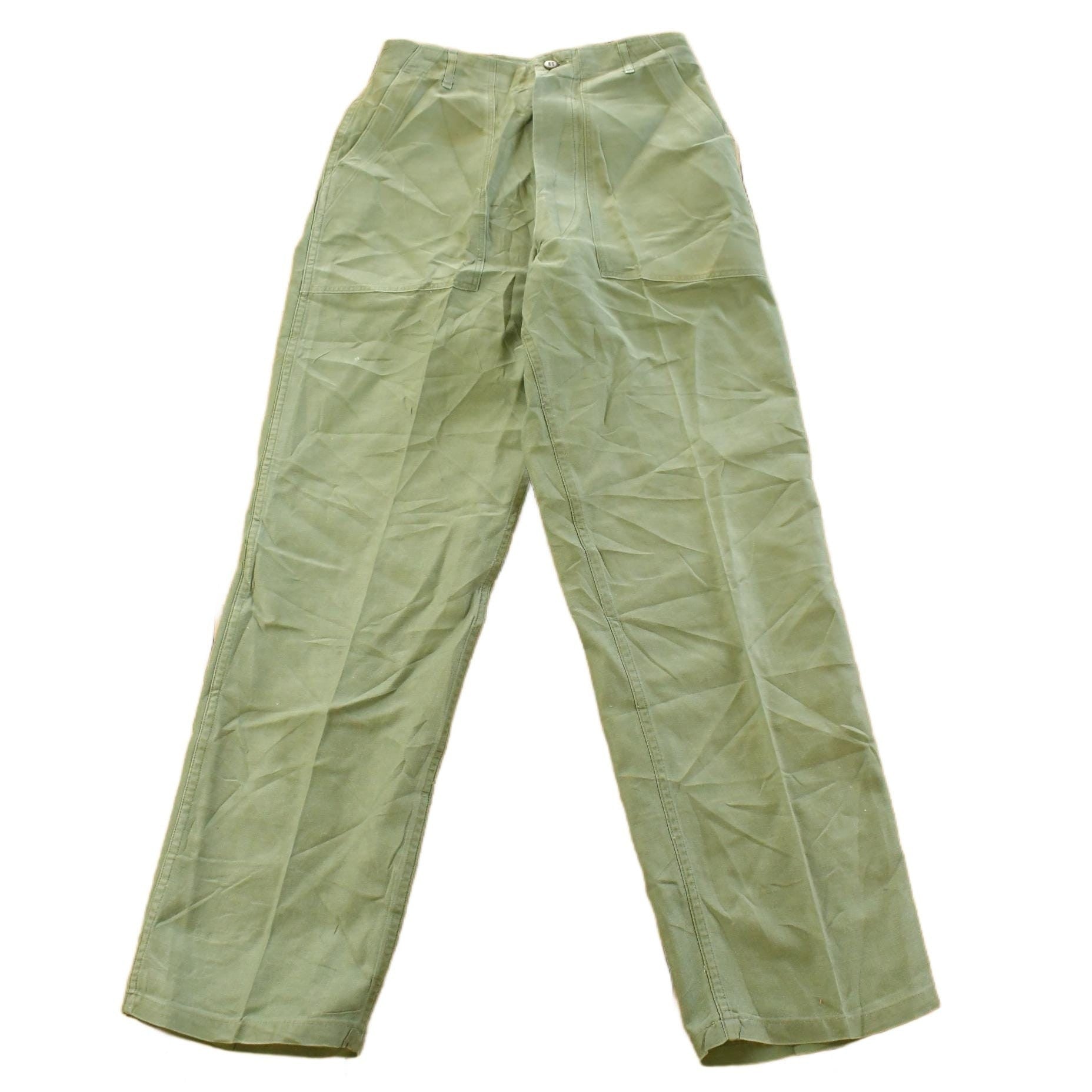 Vintage 1970s Military OG-107 Starched Sateen Fatigue Pants Men's 30 x 32 from propervintagecanada