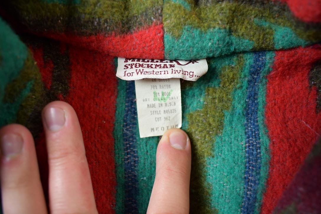 Vintage 1970s Milley Stockman Western Pattern Button Up Jacket Made In USA from propervintagecanada