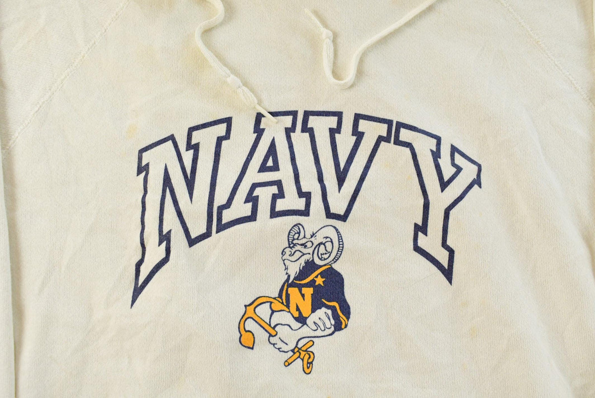 Vintage 1970s Navy Bill The Goat Mascot Graphic Artex Hoodie Men's L from propervintagecanada