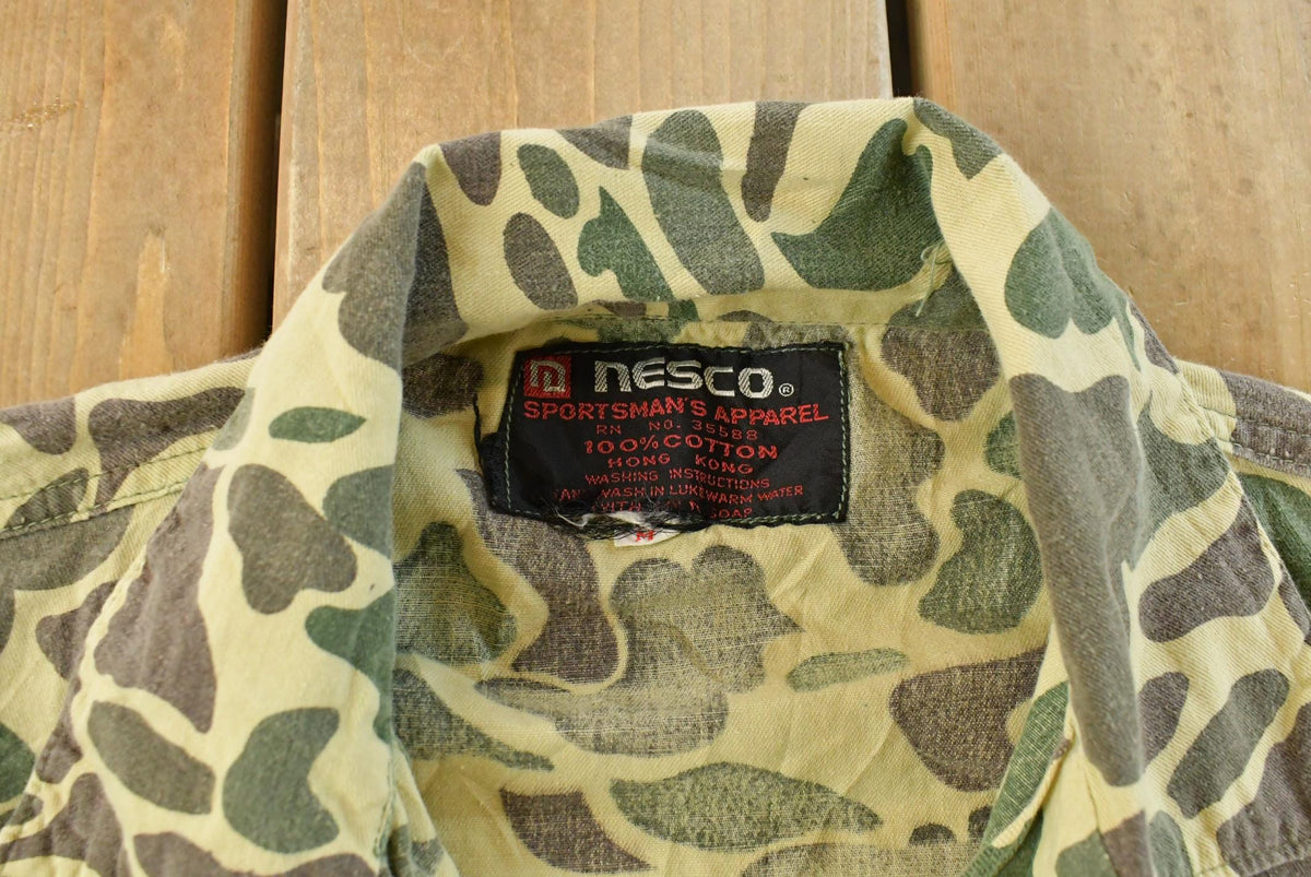Vintage 1970s Nesco Duck Camo Button Up Shirt Men's Medium from propervintagecanada
