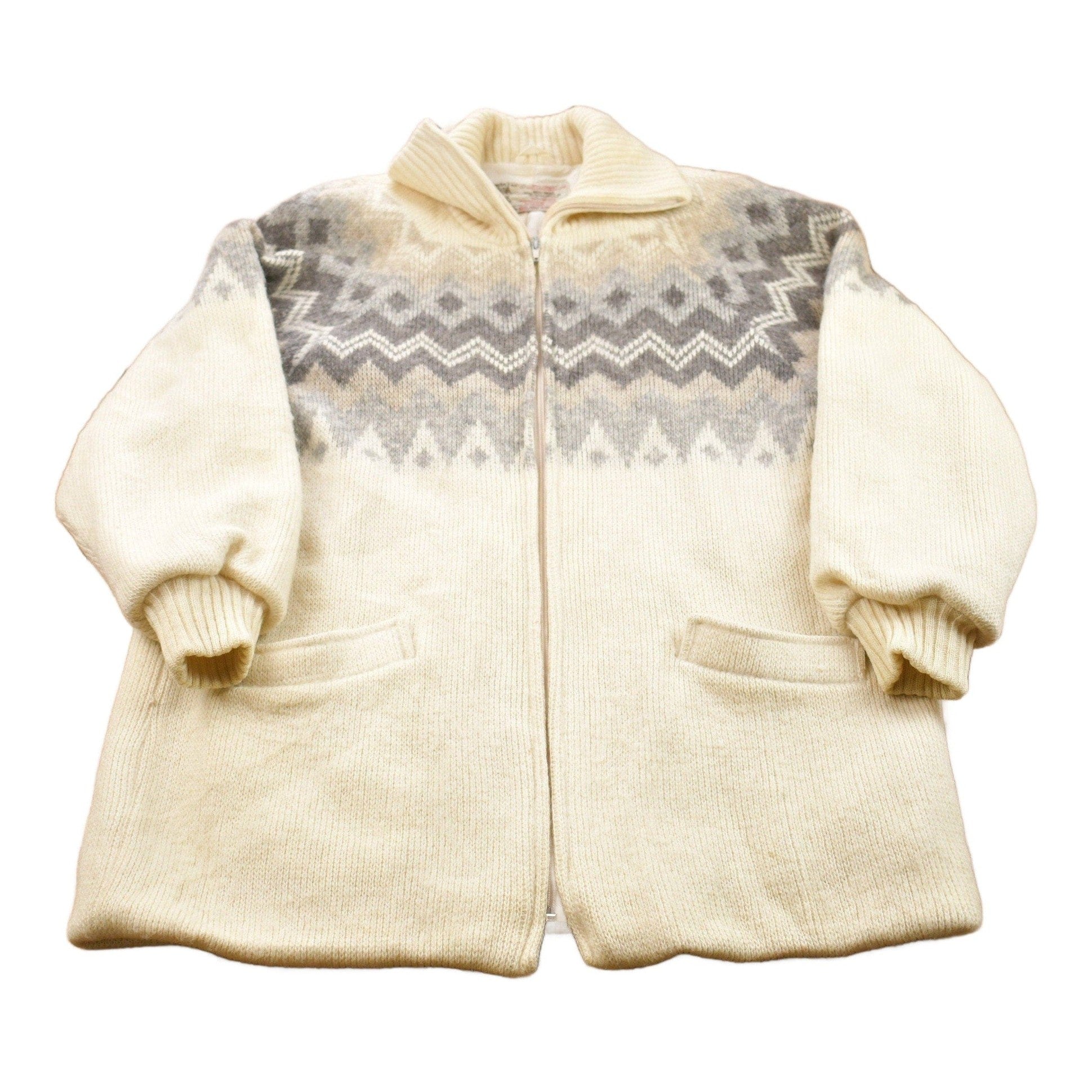 Vintage 1970s Nordic Wool Full Zip Knit Sweater Women's L from propervintagecanada