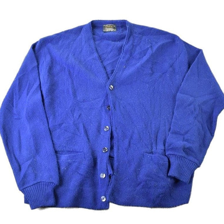 Vintage 1970s Orlon Camous Knit Perfect Mild Distress Cardigan Sweater Men's 2XL from propervintagecanada