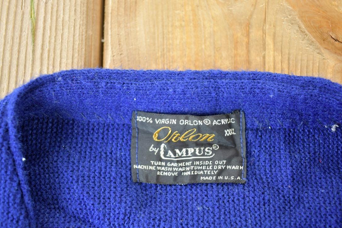 Vintage 1970s Orlon Camous Knit Perfect Mild Distress Cardigan Sweater Men's 2XL from propervintagecanada