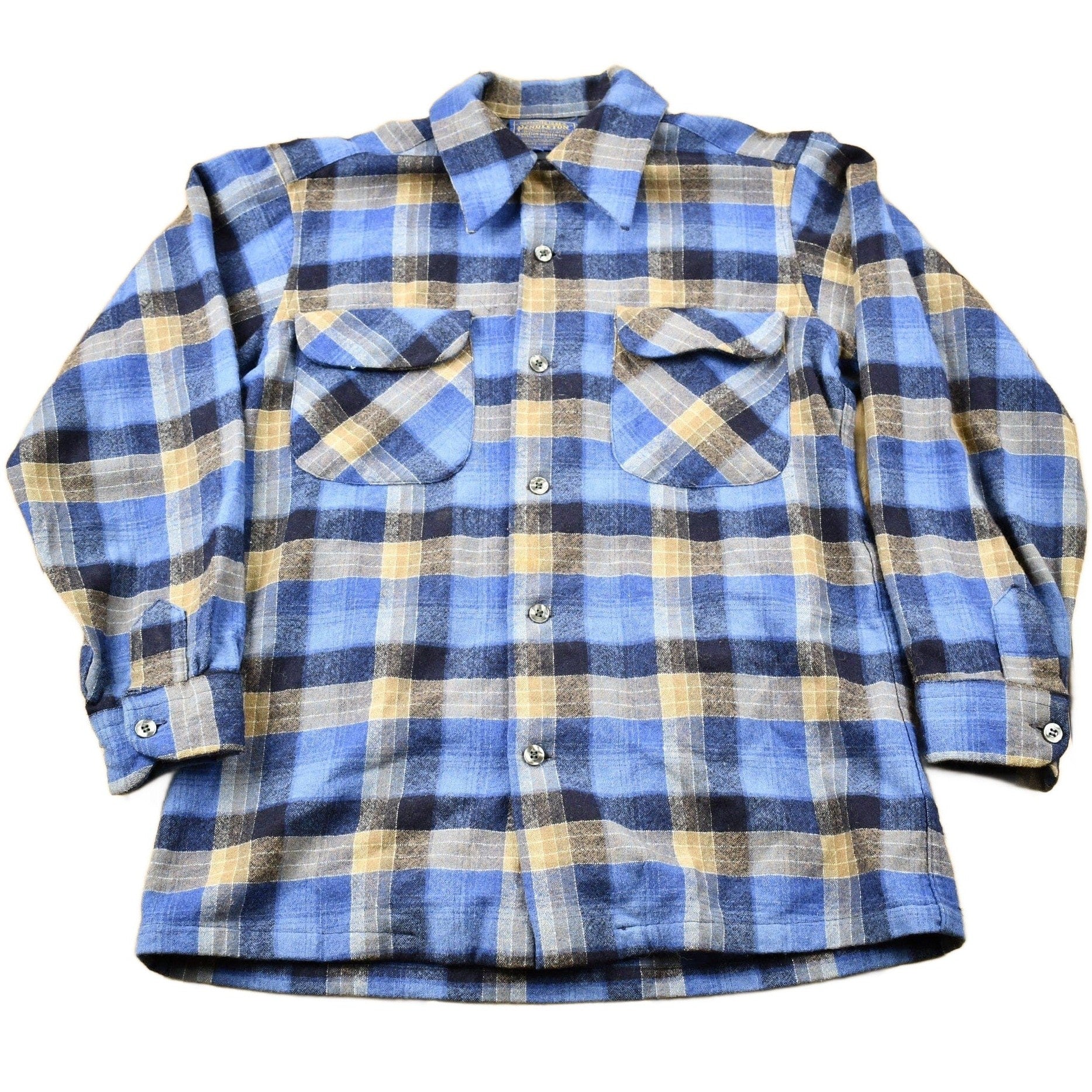 Vintage 1970s Pendleton Plaid Button Up Board Shirt / 100% Virgin Wool / Loop Button / Outdoor / True Vintage / Made In USA / Blue Flannel from propervintagecanada