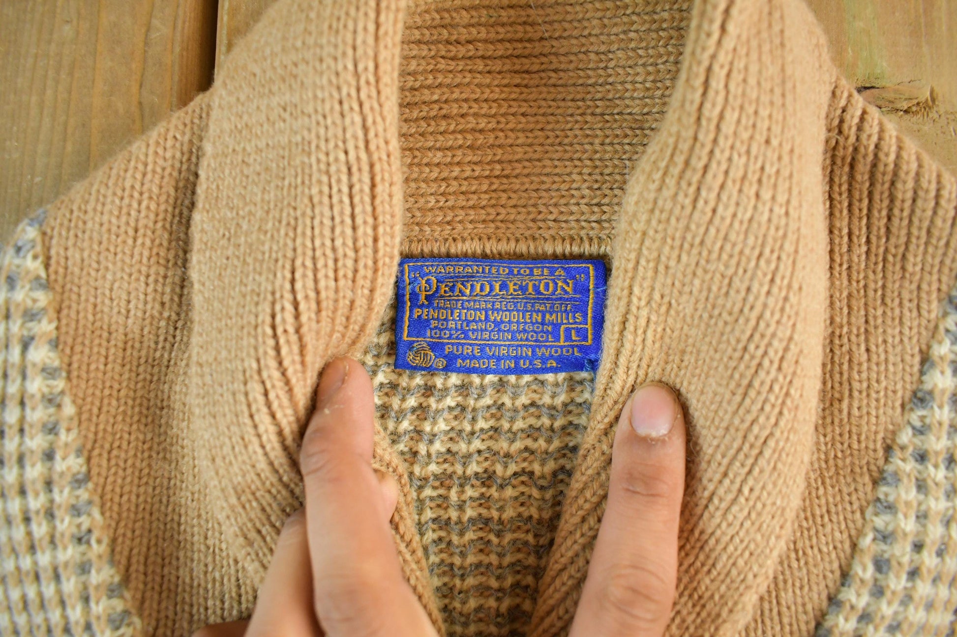 Vintage 1970s Pendleton Shawl Collar Wool Knit Sweater Men's Medium from propervintagecanada