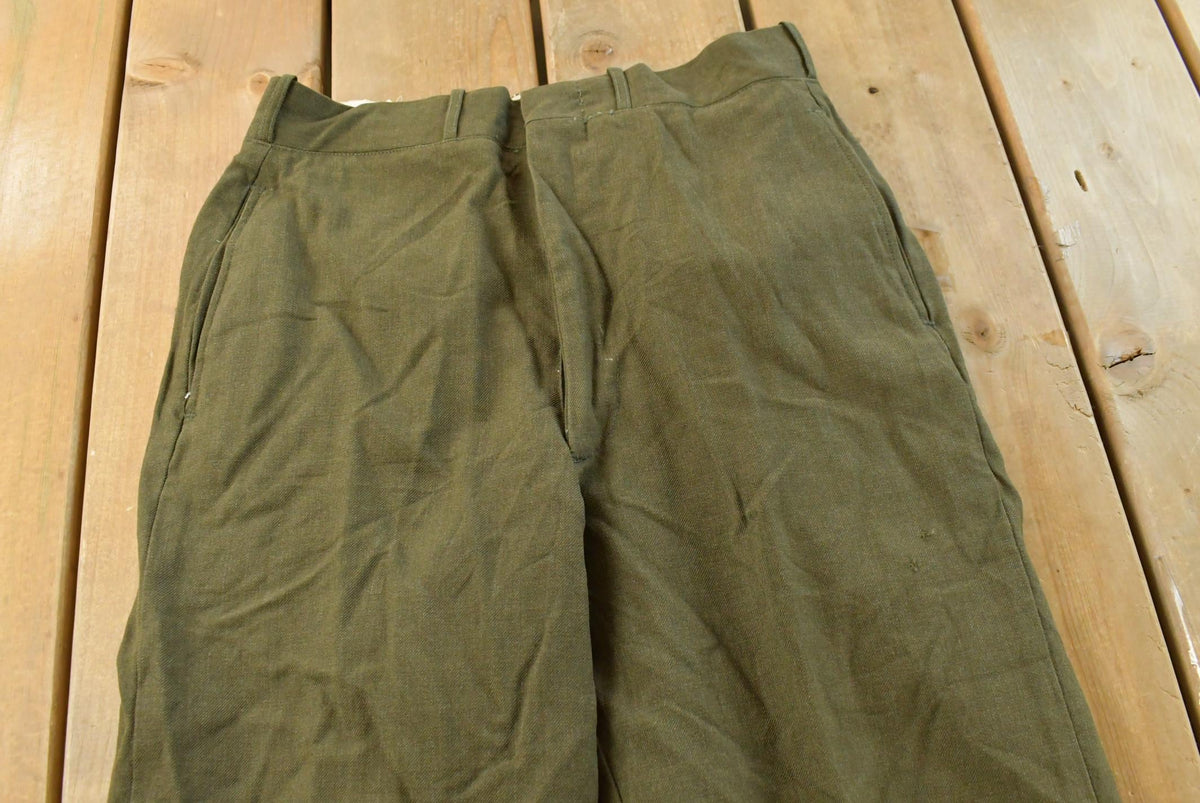 Vintage 1970s Pleated Military Wool Trousers Men's 28 x 30 from propervintagecanada