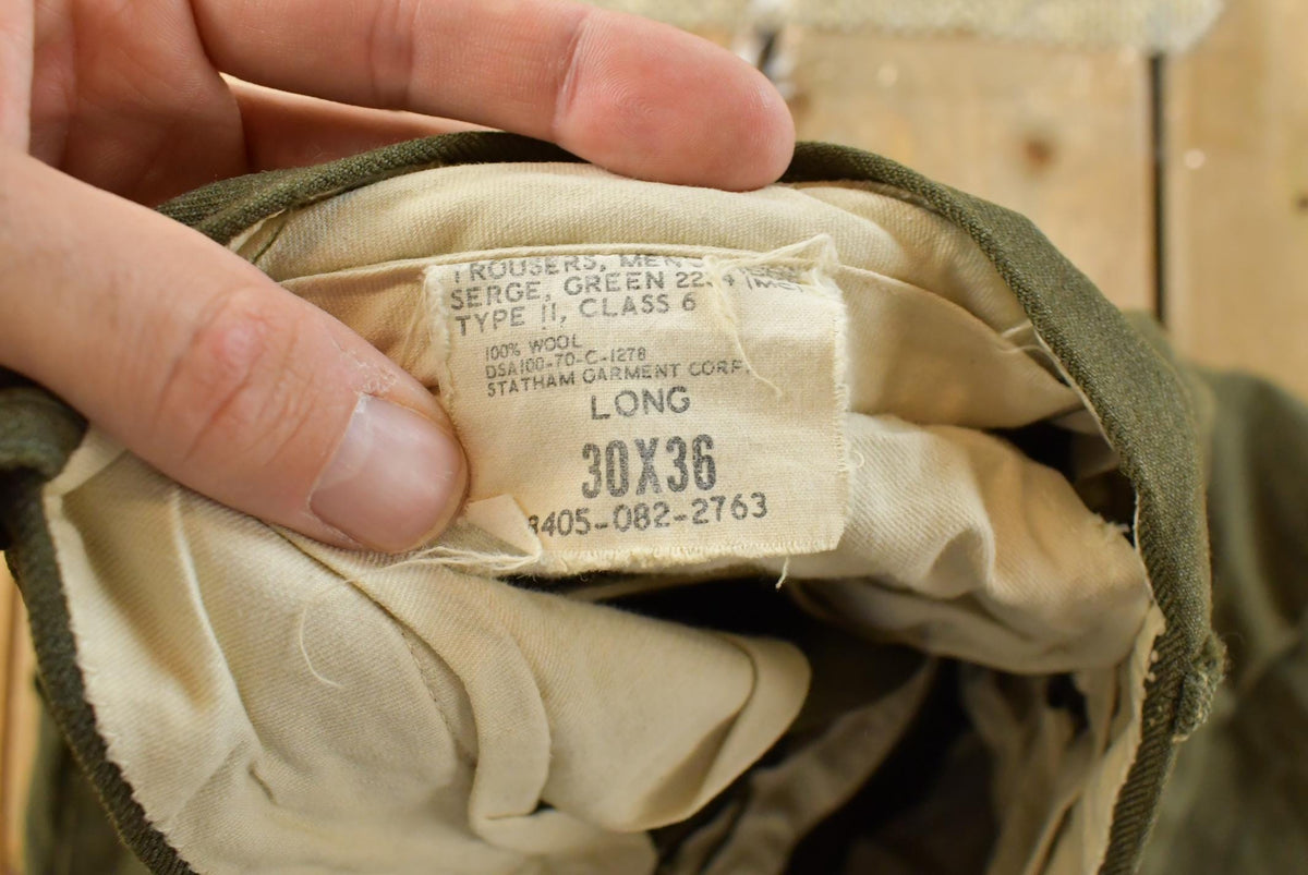 Vintage 1970s Pleated Military Wool Trousers Men's 28 x 30 from propervintagecanada
