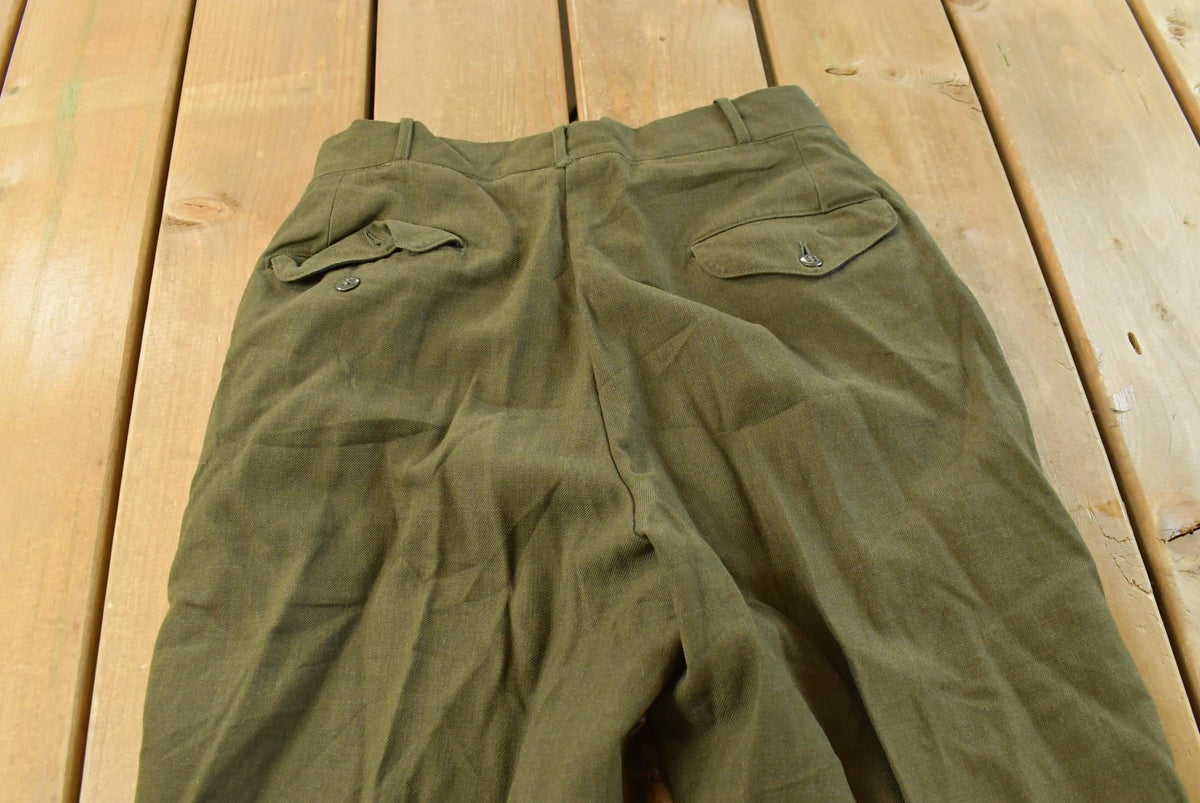 Vintage 1970s Pleated Military Wool Trousers Men's 28 x 30 from propervintagecanada