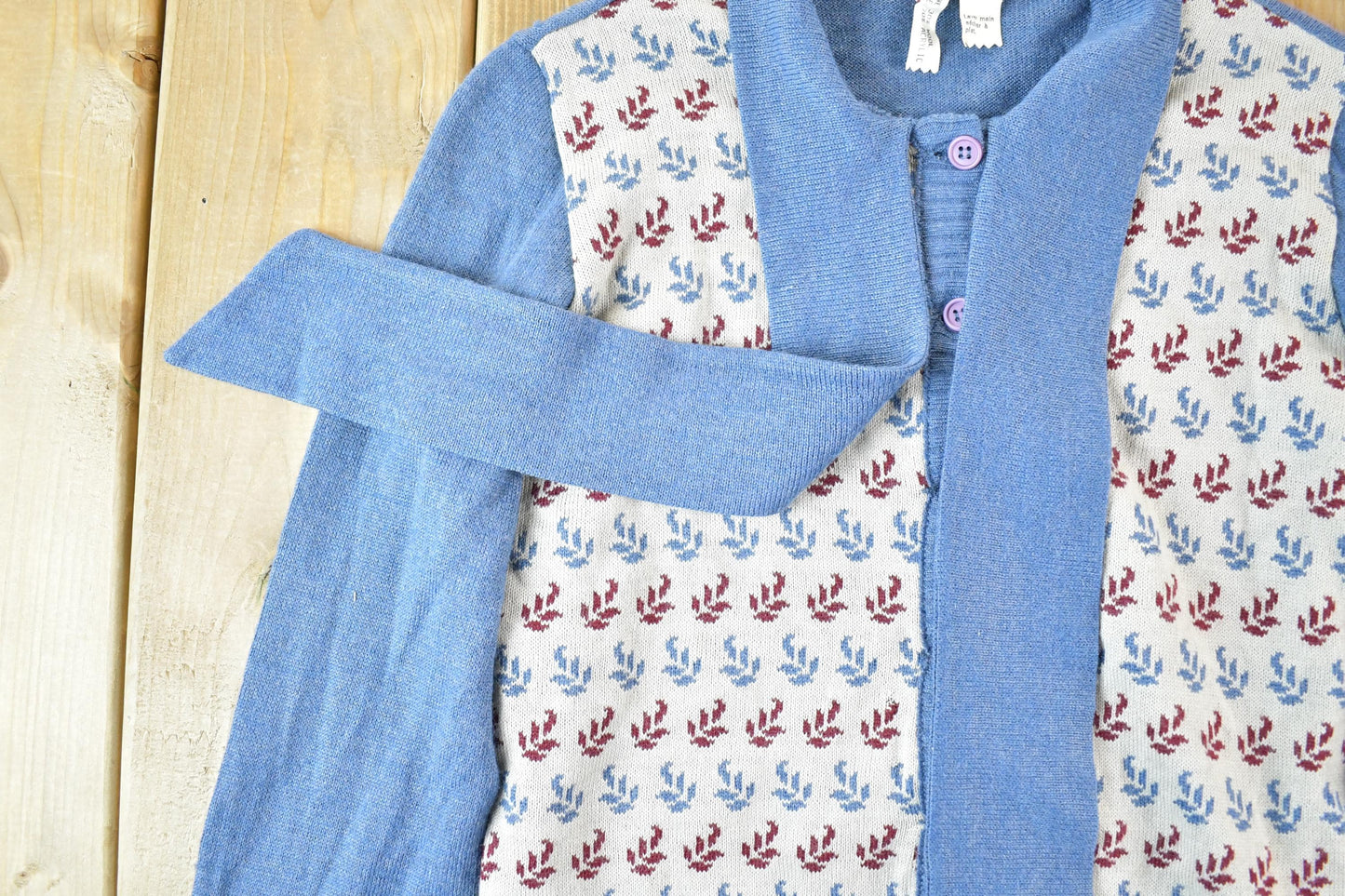 Vintage 1970s Pullidoine Knit Abstract Pattern Button Up Crewneck Sweater Womens S from propervintagecanada