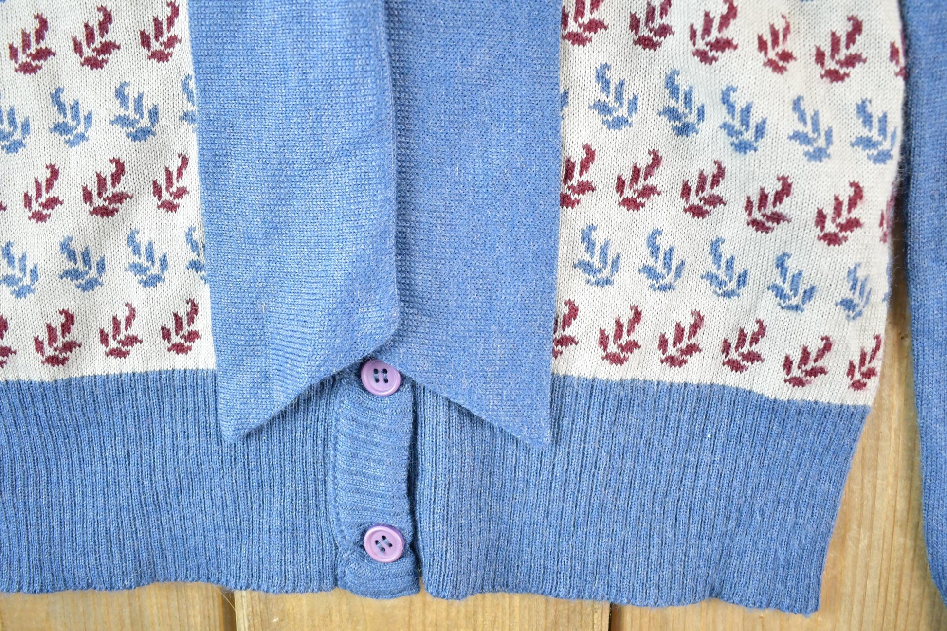 Vintage 1970s Pullidoine Knit Abstract Pattern Button Up Crewneck Sweater Womens S from propervintagecanada