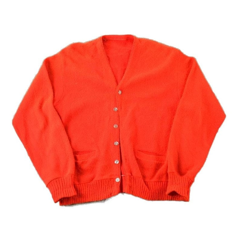 Vintage 1970s Red Knit Perfect Mild Distress Cardigan Sweater Men's Small from propervintagecanada