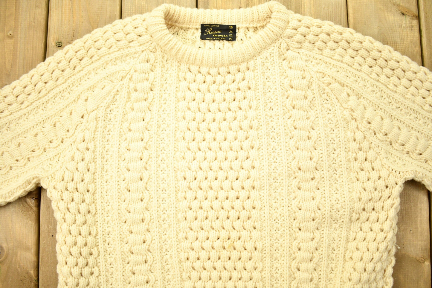 Vintage 1970s Rossan Knitwear 100% Wool 3D Cable Knit Sweater Men's Large from propervintagecanada