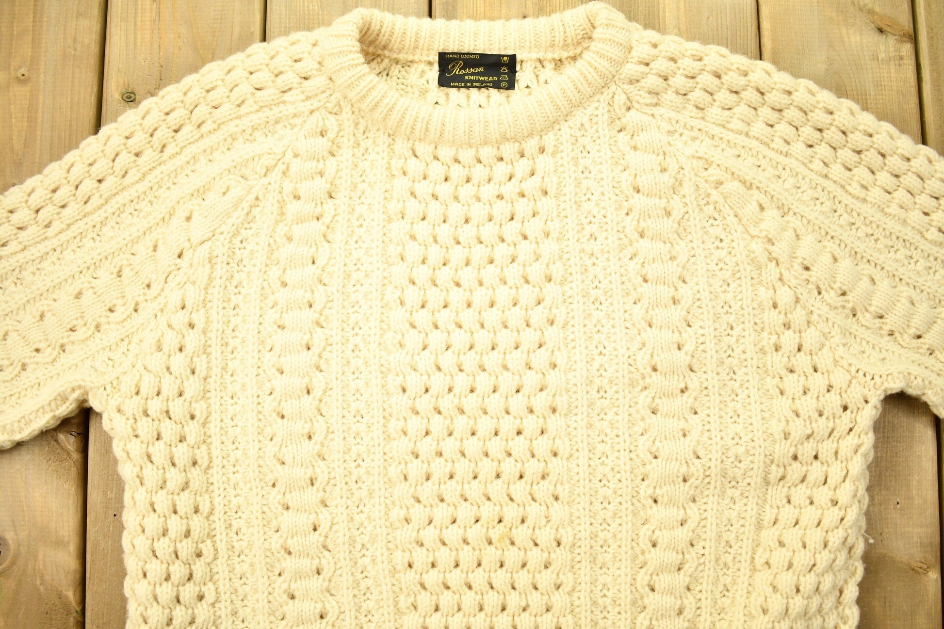 Vintage 1970s Rossan Knitwear 100% Wool 3D Cable Knit Sweater Men's Large from propervintagecanada
