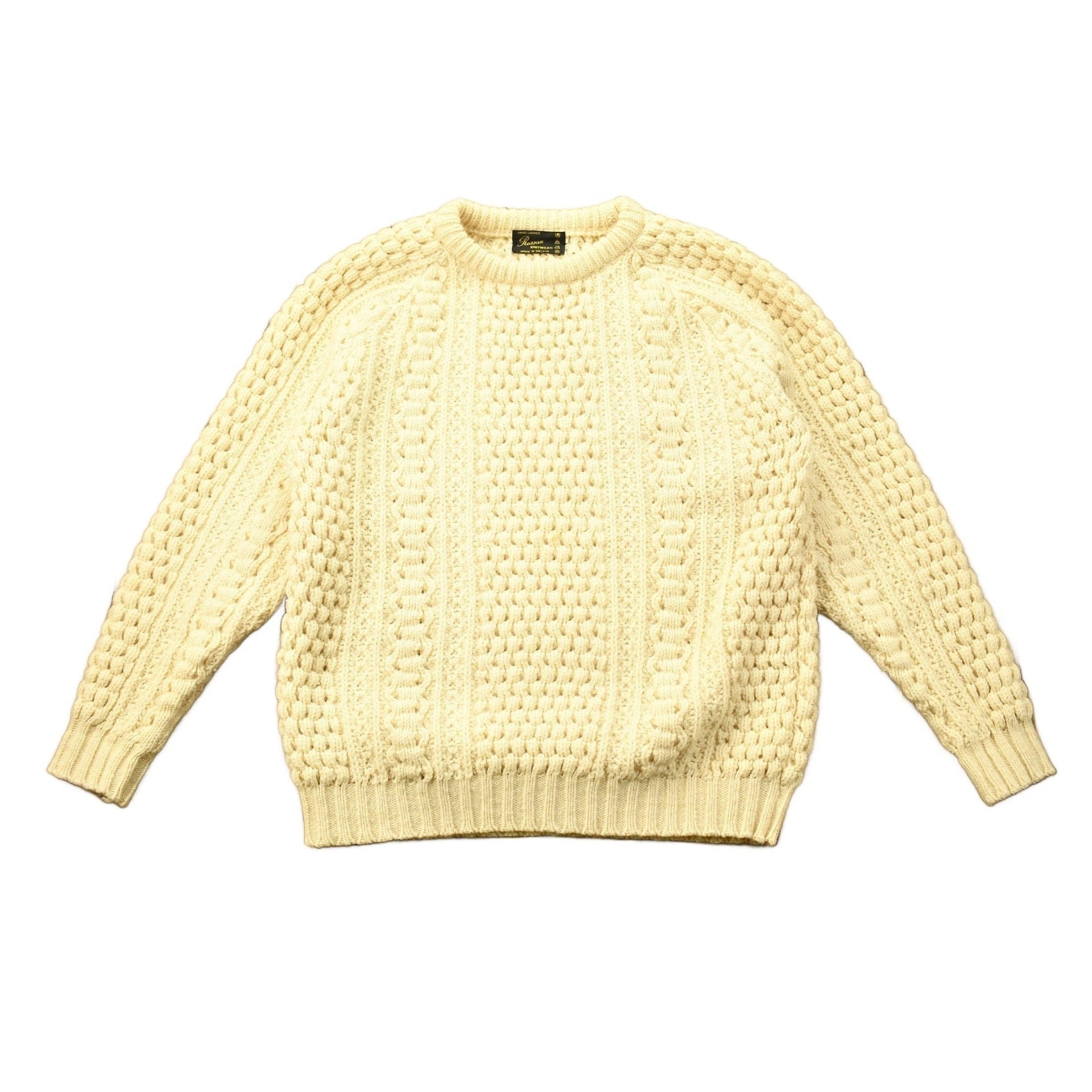 Vintage 1970s Rossan Knitwear 100% Wool 3D Cable Knit Sweater Men's Large from propervintagecanada