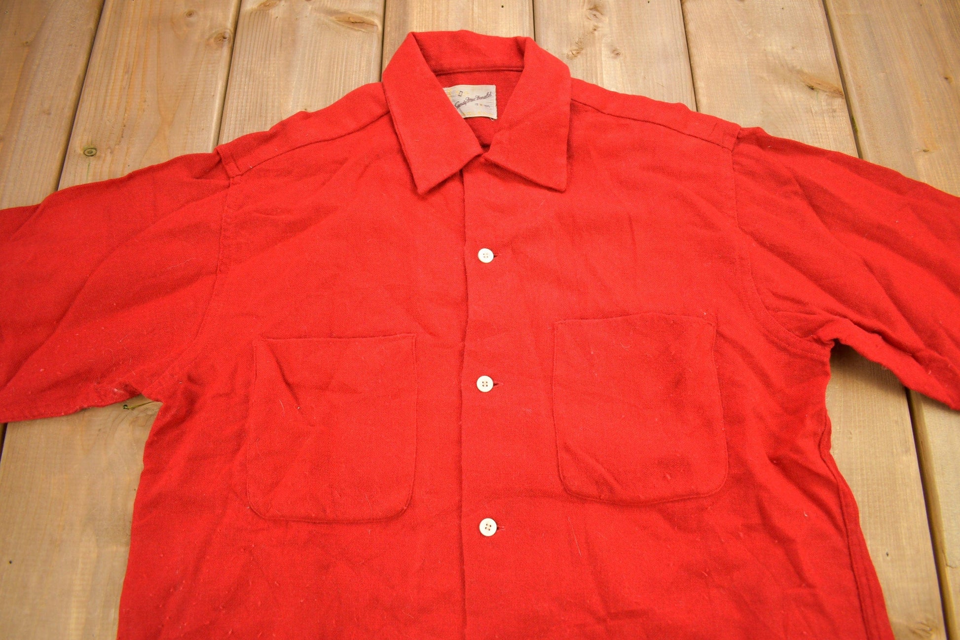 Vintage 1970s Sandy Mac Donald Red Button Up Shirt Men's Medium from propervintagecanada