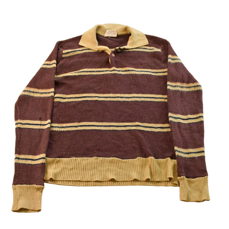 Vintage 1970s Saturdays Knit Striped Long Sleeve Polo Shirt Men's Small from propervintagecanada