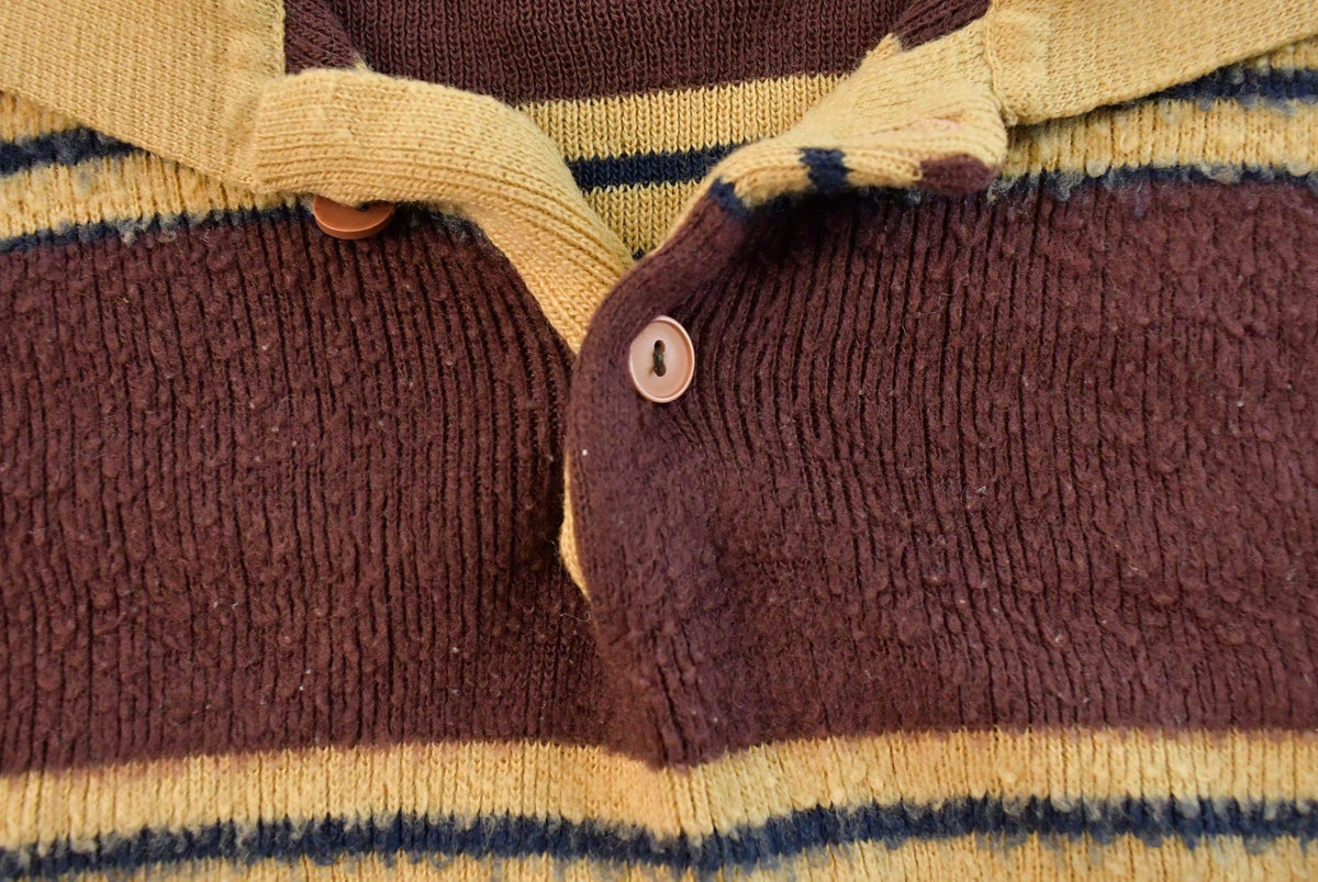 Vintage 1970s Saturdays Knit Striped Long Sleeve Polo Shirt Men's Small from propervintagecanada