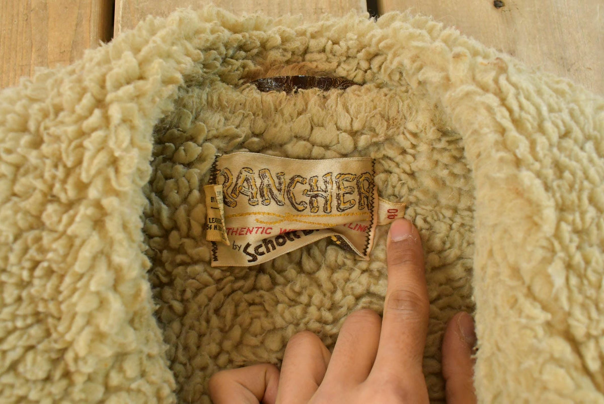 Vintage 1970s Schott NYC Rancher Suede Shearling Fur Leather Jacket Men's 40 from propervintagecanada